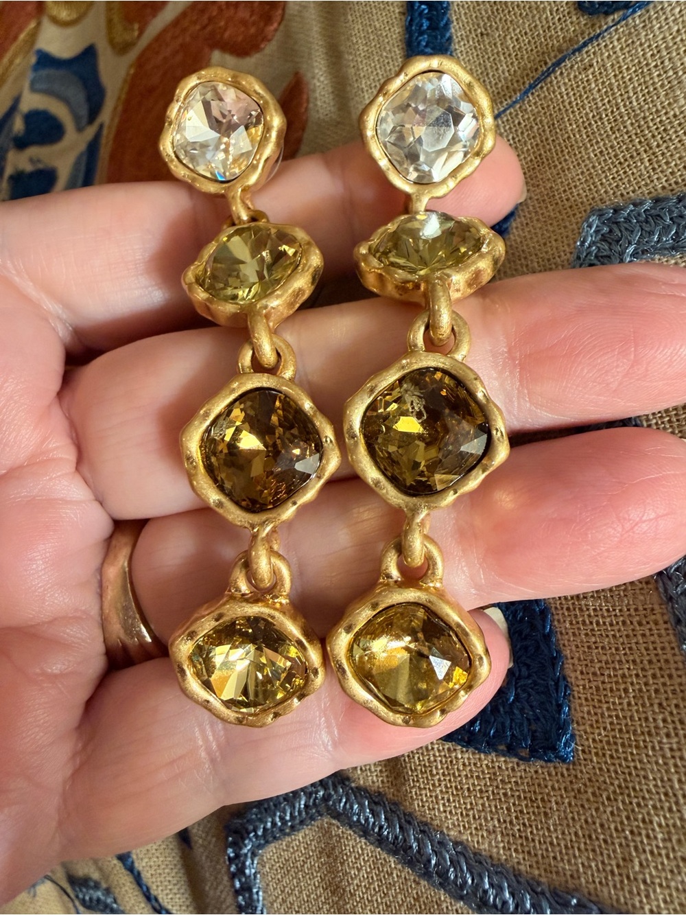 Oscar de la Renta Earrings Gold-Tone TOPAZ COMBO CRYSTAL Dangle Drop ✨POST - Picture 8 of 12